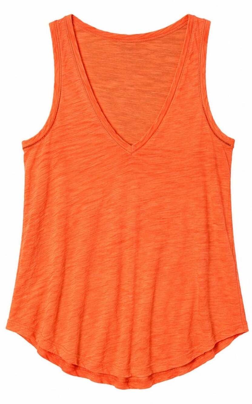 American Eagle Burnout Orange Slub Knit V Neck Sleeveless Raw Hem Tank Top XS